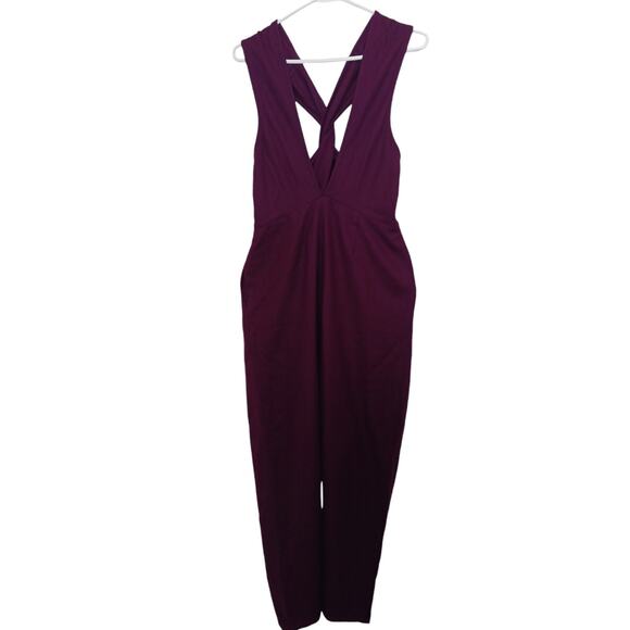 Kate Spade Saturday plum twist back v neck jumpsuit wool blend pocket Size 4 NWT - Picture 1 of 11